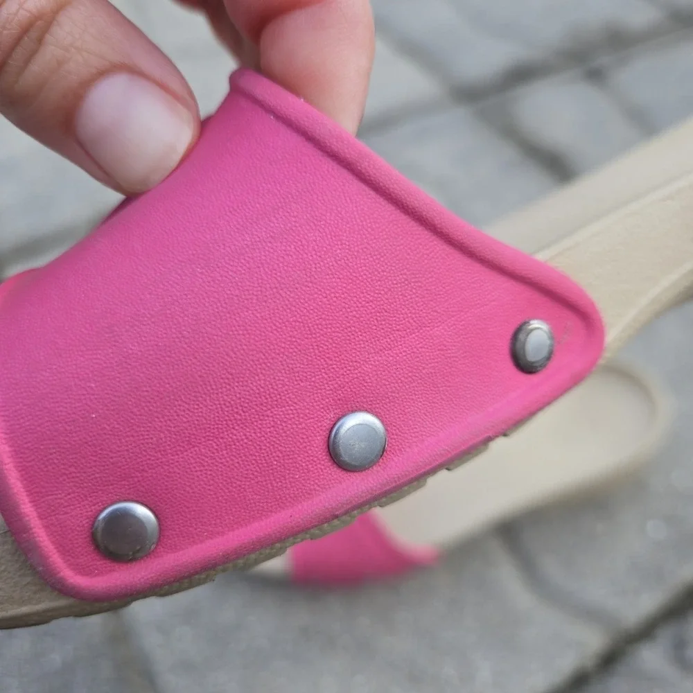 CROCS Sandal Cobbler Womens sz 8 PINK Slides Slip On Single Strap Preppy Beach